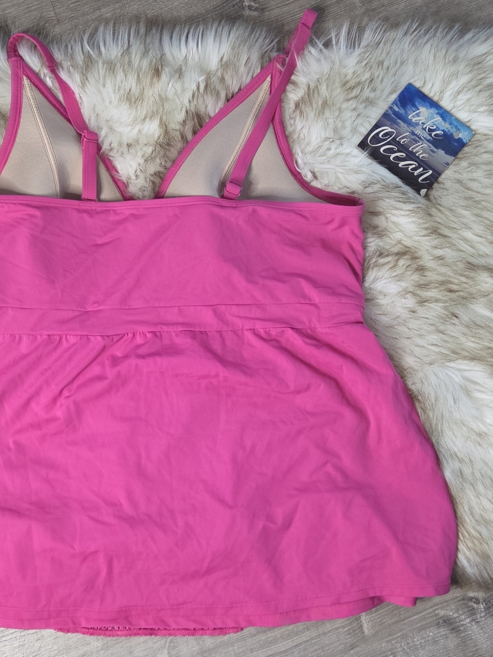 Cacique Pink Lace-Tiered Swim Tankini Top 26 Plus - Picture 5 of 8